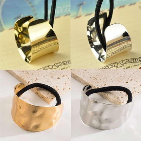 Elastico Per Capelli In Metallo Retrò Lucido Liscio Texturizzato Semplice Oro Argento Supporto Coda Di Cavallo Donna Elegante