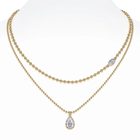 Collier Pendentif en Moissanite en Argent Sterling 925 Double Couche Chaîne à Billes Plaqué Or 18K Bijoux Femme