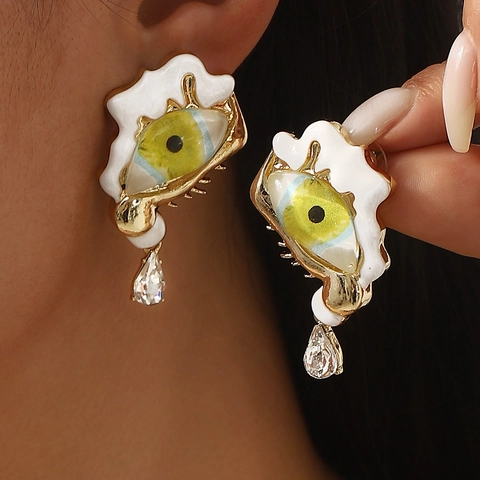 Vintage Französischer Stil Böser Blick Ohrstecker Für Damen Legierung Emaille Strass Künstliche Perle Geometrischer Schmuck