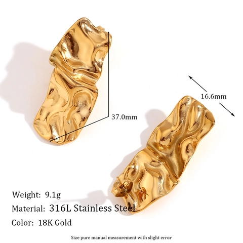 Minimalist 316L Stainless Steel Irregular Wrinkled Rectangular Stud Earrings Gold Silver Plated For Women Fashion Jewelry