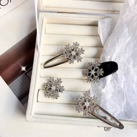Dolci Fermagli per Capelli a Fiocco di Neve Con Strass e Perle Sintetiche Eleganti Accessori Invernali per Donne Ragazze