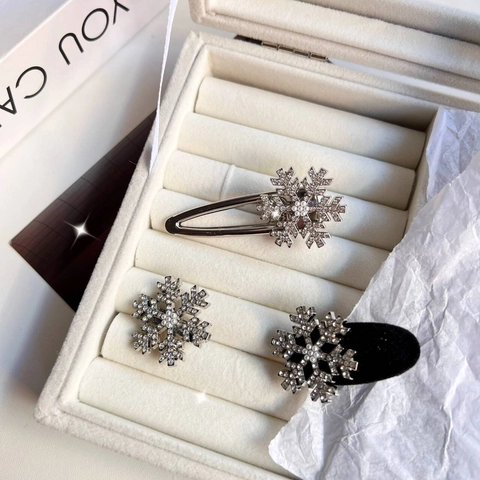 Dolci Fermagli per Capelli a Fiocco di Neve Con Strass e Perle Sintetiche Eleganti Accessori Invernali per Donne Ragazze