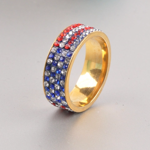 Anello In Acciaio Inossidabile Con Strass Rosso Bianco Blu Motivo Bandiera USA Per Uomini Donne Moda