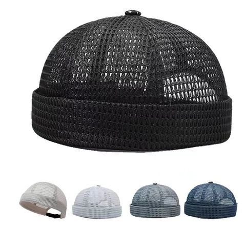 Berretto Docker Senza Tesa Mesh Traspirante Skull Cap Regolabile Estate Hip Hop Stile Cappello Per Uomini Donne Colore Solido Poliestere