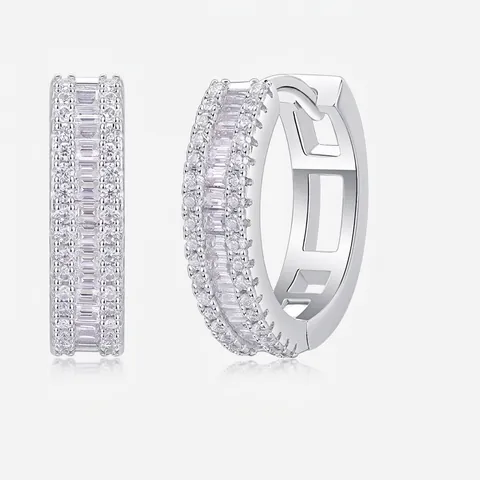 Luxury 925 Sterling Silver Moissanite Hoop Earrings For Women Sparkling Geometric Round Inlaid Jewelry With GRA Certificate