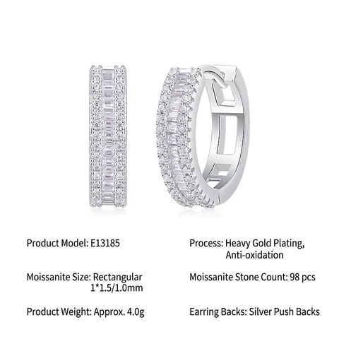Luxury 925 Sterling Silver Moissanite Hoop Earrings For Women Sparkling Geometric Round Inlaid Jewelry With GRA Certificate
