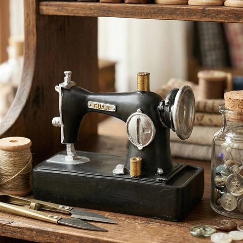 Vintage Nähmaschine Modell Retro Ornament Harz Handwerk Für Haus Büro Cafe Desktop Dekor Industriellen Stil Figur