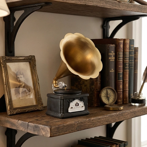 Vintage Phonograph Ornament Retro Gramophone Resin Model Distressed Craft Desktop Decoration Home Office Table Gift
