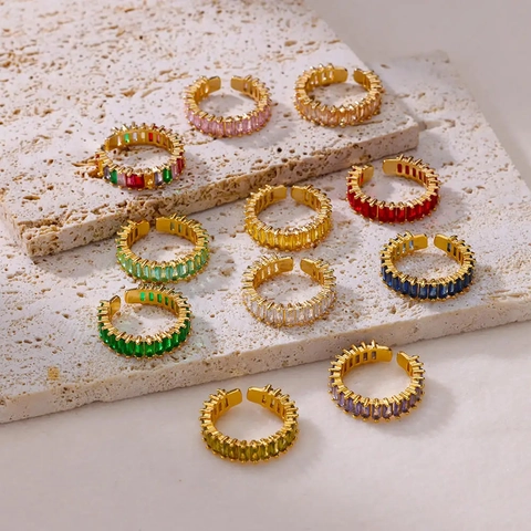 Anillo de Cobre Ajustable Micro Pave Baguette Zirconia Anillo Abierto Lujo Oro Plata Plateado Joyería Para Mujer Regalo de Fiesta