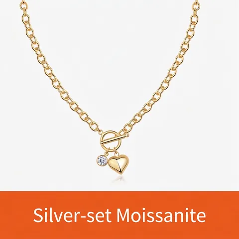 Collana con Ciondolo a Cuore in Argento Sterling 925 Con Pietra Moissanite Minimalista Chiusura a Scomparsa Placcato Oro Gioielli Donna