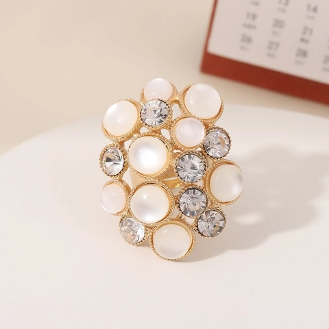 Verstellbarer Offener Ring Für Damen Mit Legierung Rhinestone Und Künstliche Perlenimitation Elegante Luxus Finger Schmuck