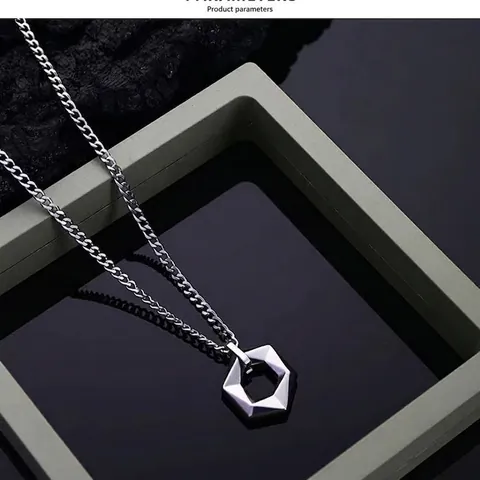 Men Stainless Steel Geometric Pendant Necklace Hip Hop Hexagon Oval Triangle Dark Style Versatile Jewelry