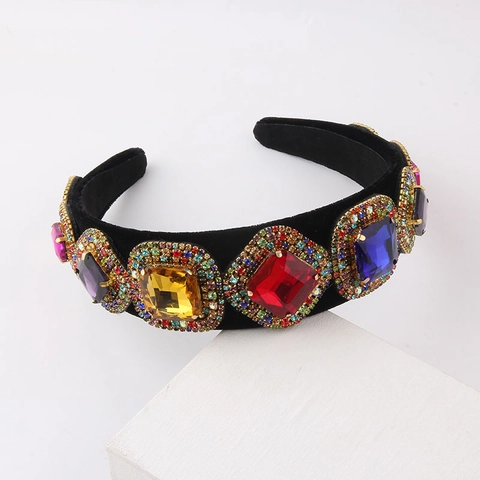 Baroque Velvet Rhinestone Headband Gemstone Inlaid Hair Hoop Party Runway Fashion Accessory For Women