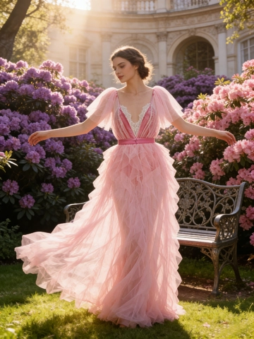 Robe Maxi Rose En Maille Élégante Avec Col En V Profond Et Dentelle Étagée À Manches Volantes Robe De Soirée Sexy