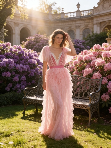 Robe Maxi Rose En Maille Élégante Avec Col En V Profond Et Dentelle Étagée À Manches Volantes Robe De Soirée Sexy