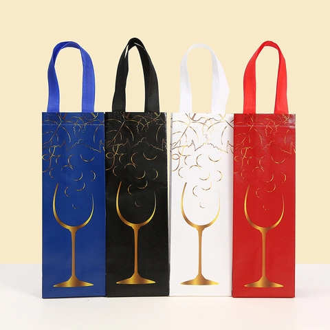 Sacs Cadeaux Vin Portables en Tissu Non Tissé Marquage à Chaud Motif Verre Sacs de Transport Réutilisables Pour Mariage Fête Célébration