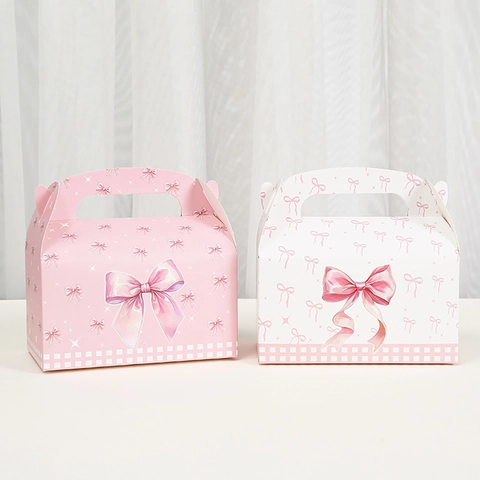 Süße Schleife Papier Geschenkbox Tragbare Handheld Süßigkeiten Kuchen Backen Verpackungsbox Für Festliche Party Hochzeit