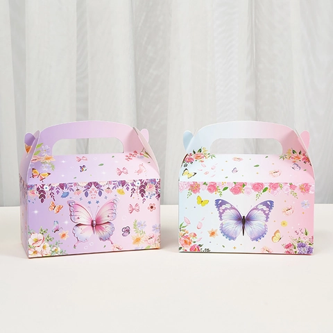 Butterfly Theme Handheld Cardboard Gift Box Printed Gradient Candy Packaging Box For Wedding Birthday Party Favor Box