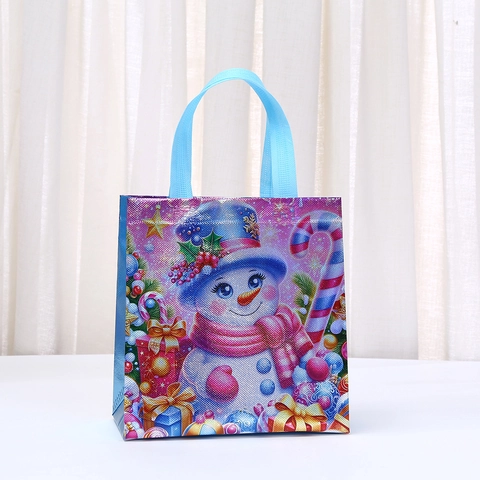 Weihnachten Cartoon Bedruckt Vliesstoff Handtasche Weihnachtsmann Schneemann Muster Wiederverwendbare Geschenktüte Für Party