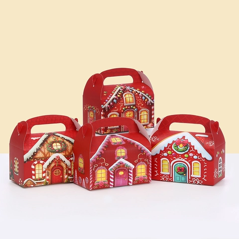 Scatola Regalo in Carta a Forma di Casa di Natale Rosso Borsa per Imballaggio di Caramelle Biscotti per Feste