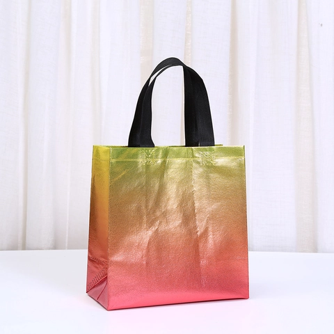 Metallic Gradient Non-woven Gift Bags Waterproof Laser Shopping Tote Bag With Handles For Birthday Wedding Party Favors