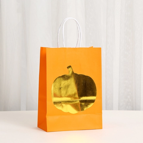 Erntedankfest Kraftpapier Geschenktüten Goldprägung Kürbis Tragegriff Party Favor Beutel Halloween Herbst Ernte Einkaufstasche