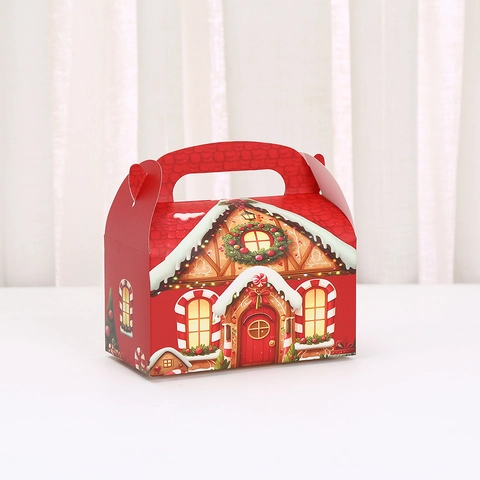 Confezione Regalo Natalizia a Forma di Casetta di Pan di Zenzero in Cartone con Manico per Caramelle e Feste