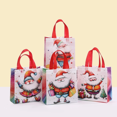Weihnachten Weihnachtsmann Serie Vliesstoff Tragetasche Laminiert Wiederverwendbare Geschenktüte Für Feiertags Party Geschenke Einkaufstasche