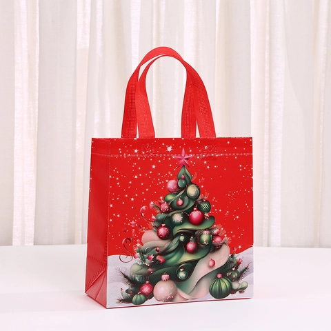 Borsa in Tessuto Non Tessuto Natalizia Babbo Natale Pupazzo di Neve Renna Modello Rosso Festivo Sacchetto Regalo Shopping Bag