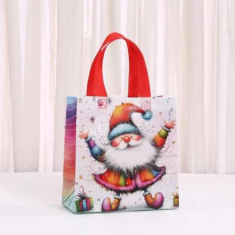 Christmas Non-woven Fabric Tote Bag Portable Holiday Gift Packaging Bag Waterproof Shopping Bag Santa Claus Printed Handbag