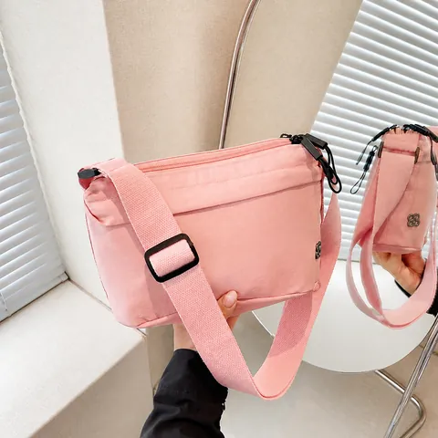 Bolso Bandolera Casual de Tela para Mujer con Cremallera de Varias Capas Pequeño Bolso de Hombro Cuadrado para Uso Diario Viajes