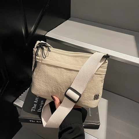 Bolso Bandolera Casual de Tela para Mujer con Cremallera de Varias Capas Pequeño Bolso de Hombro Cuadrado para Uso Diario Viajes