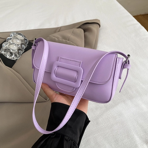 Borsa Sottobraccio Minimalista in Pelle PU Donna Fibbia Quadrata Vintage Borsa a Tracolla Tinta Unita Borsa Baguette Quotidiana