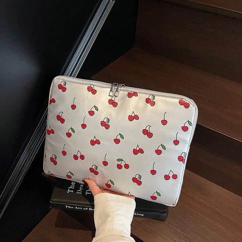 Γυναικεία Θήκη Laptop από Δέρμα PU με Σχέδιο Κεράσι Μινιμαλιστική Τσάντα Laptop Με Μεταλλικό Φερμουάρ Γραφείο Clutch