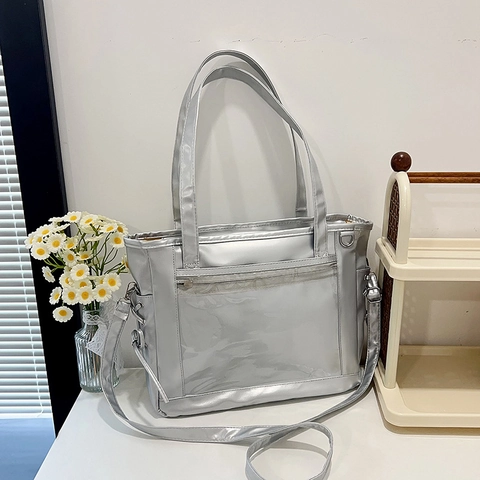 Bolso Ita Moderno de Cuero PU para Mujer Con Ventana de PVC Transparente Bolso de Hombro Minimalista de Color Sólido para Uso Diario