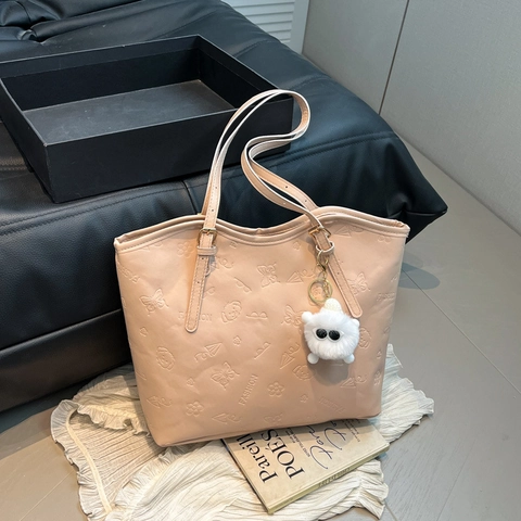Sac Cabas Femme Grande Capacité en Cuir PU Souple avec Motif Papillon Gauffré Sac à Épaule pour Navettage Shopping Sac à Main Décontracté