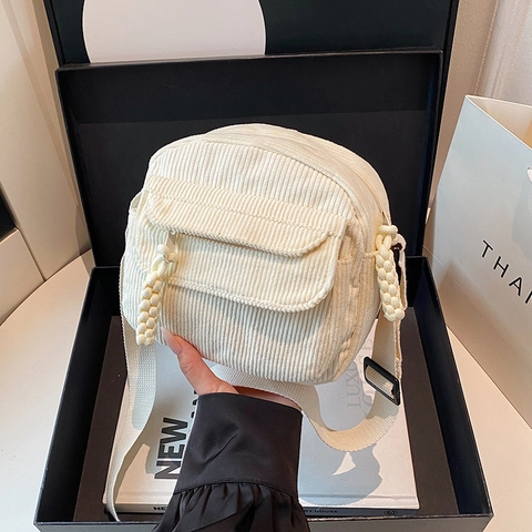 Bolso Bandolera de Pana para Mujer Bolso de Hombro Pequeño Con Bolsillo Delantero Con Solapa Casual Messenger Diario