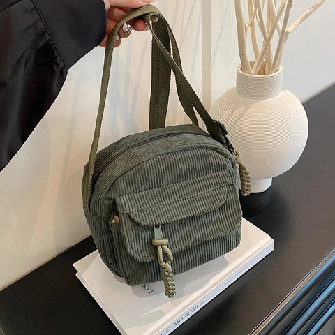 Bolso Bandolera de Pana para Mujer Bolso de Hombro Pequeño Con Bolsillo Delantero Con Solapa Casual Messenger Diario