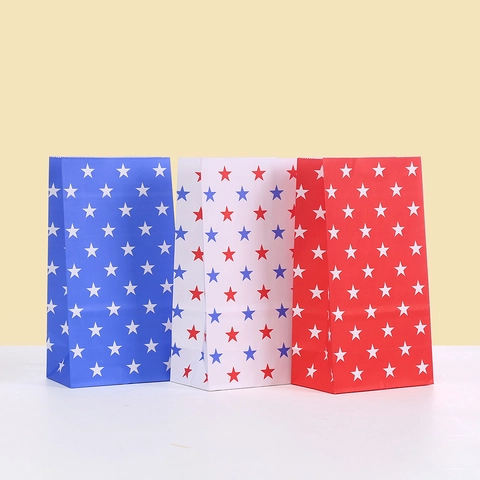 Bunte Sterne Druck Kraftpapier Geschenktüten Flach Offene Snack Süßigkeiten Verpackungsbeutel Für Party Geburtstag Ohne Griff