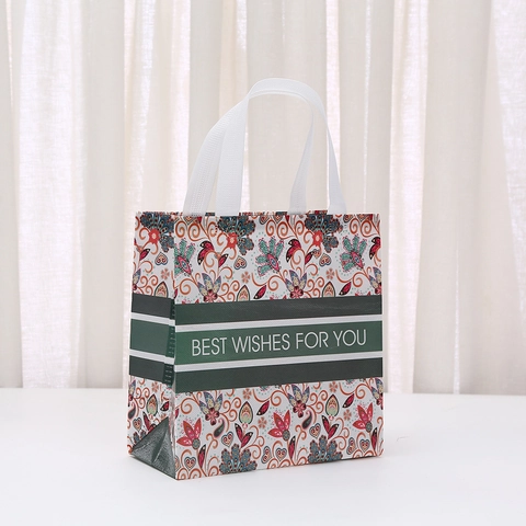 Vintage Floral Τσάντα Δώρου από Πολυεστέρα Non-Woven Best Wishes Αδιάβροχη Τσάντα Χειρός για Γάμο Γενέθλια Πάρτι