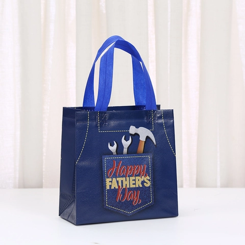 Niet-Geweven Vaderdag Cadeauzakje Bedrukt Gelamineerd Cartoon Blauw Handtas Voor Feestelijke Cadeauverpakking Opslag