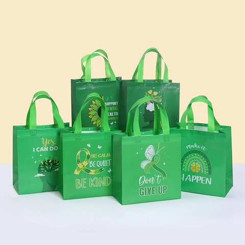 Green Non-woven Tote Bag Mental Health Awareness Inspirational Print Reusable Eco-friendly Shopping Handbag For Grocery