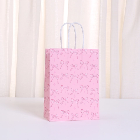 Pink Bowknot Kraft Paper Gift Bags Sweet Girly Style Portable Packaging Bags For Birthday Party Wedding Favors Paper Handbags
