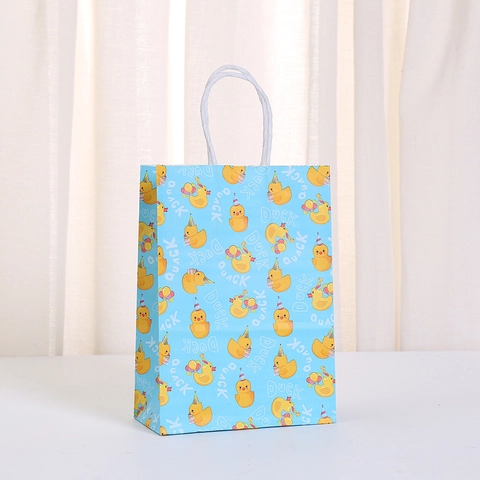 Little Yellow Duck Kraft Paper Gift Bag With Handle Cartoon Duck Blue Gift Wrapping Bag For Kids Party Birthday Shopping Bag