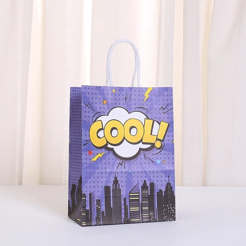 Superhelden Thema Comic Pop Art Papier Geschenktüten Mit Griffen Kinder Geburtstag Party Mitgebsel Candy Snack Stadt Skyline Tüte
