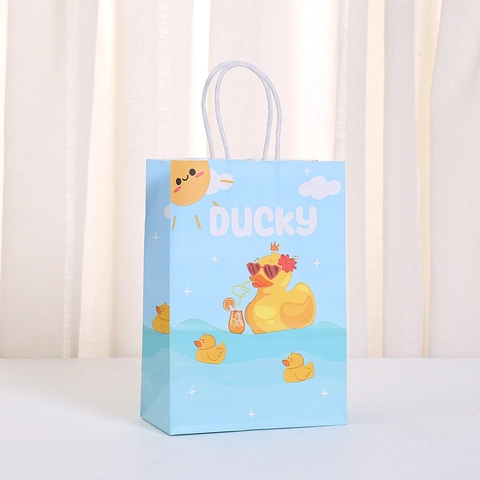 Sacchetto Regalo in Carta con Cartone Animato Paperina Gialla Celeste Compleanno Bambini Festa Caramelle Con Manici