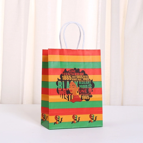 Juneteenth Festival Kraft Paper Gift Bags With Handles African Culture Freedom Day Party Favors Snacks Candy Wrapping Bags