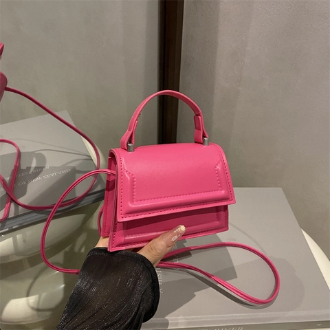 Borsa a Mano Mini in Pelle PU da Donna Borsa a Tracolla Quadrata Piccola a Tinta Unita Trendy Borsa a Spalla Minimalista