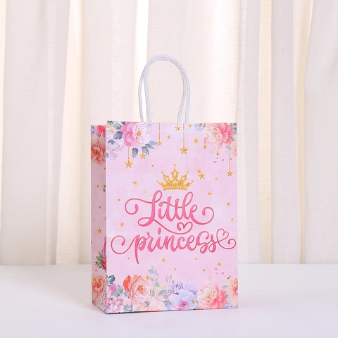 Princess Castle Crown Pumpkin Carriage Kraft Paper Gift Bag Sweet Cartoon Floral Pattern Party Favor Bag For Birthday Kids Girls