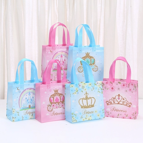 Cartoon Prinz Prinzessin Vliesstoff Geschenktüten Schloss Regenbogen Kürbiskutsche Party Mitgebsel Tragetaschen Für Kinder Geburtstag Feiertag Geschenkverpackung